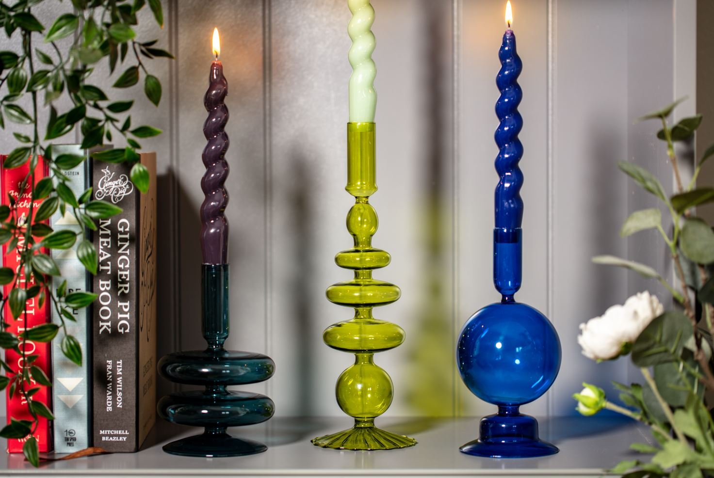 Taper holder - Ocean Teal coloured glass